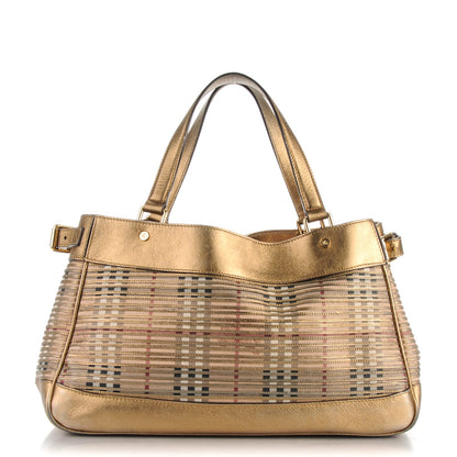 Burberry Haymarket Check Stripes Small Ravensdon Tote Gold 1 of 10