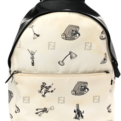 Fendi Nylon Calfskin Print Backpack Black White 8 of 13