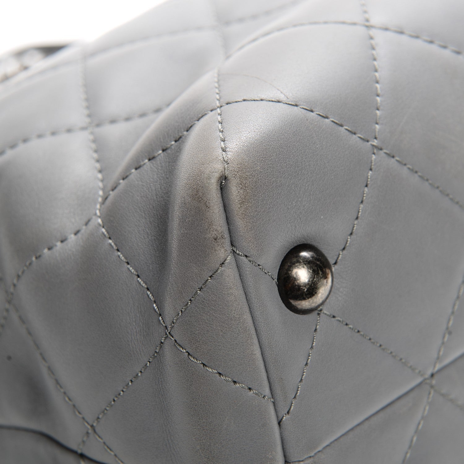 Chanel Calfskin Quilted Large Shopping In Chains Tote Light Grey 8 of 10