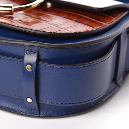 Chloe Shiny Calfskin Crocodile Embossed Small Tess Bag Blue Brown 6 of 9