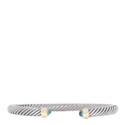 David Yurman Sterling Silver 14K Yellow Gold Blue Topaz 5mm Cable Classics Petite Color Bracelet 1 of 4
