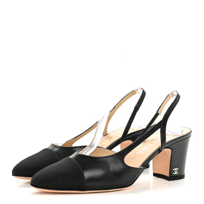 Chanel Goatskin Grosgrain Cap Toe CC Slingback Pumps 38 Black 4 of 10