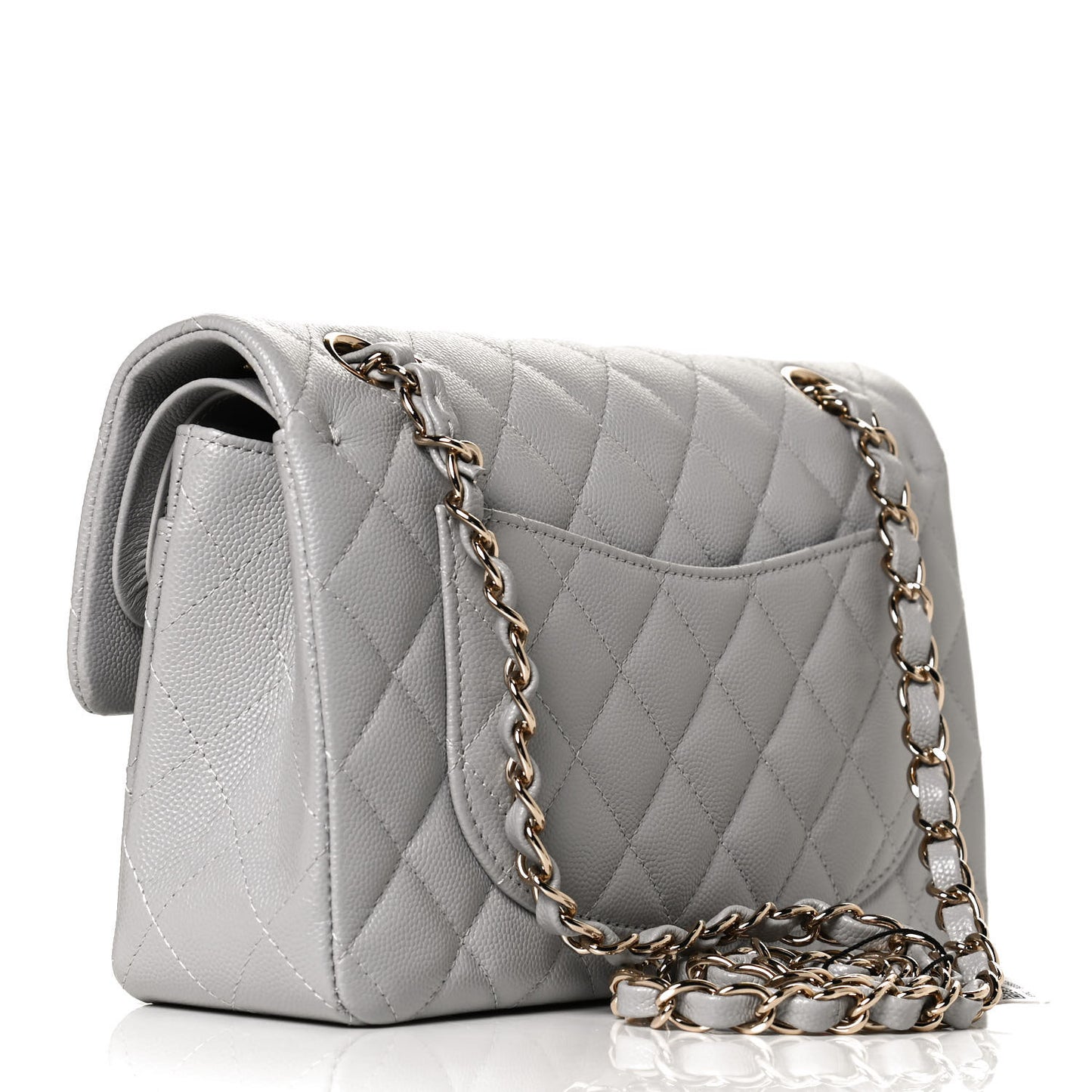 Caviar Quilted Small Double Flap Grey