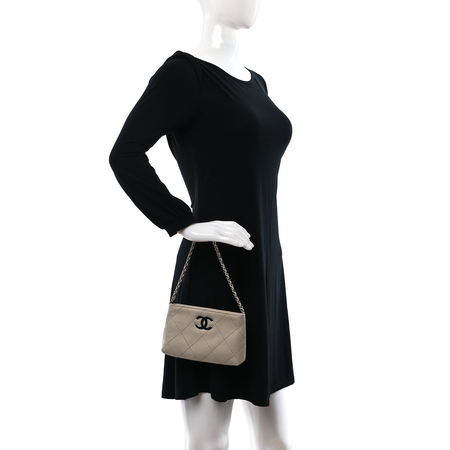 Chanel Lambskin Surpique Stitch Pochette Beige 2 of 12