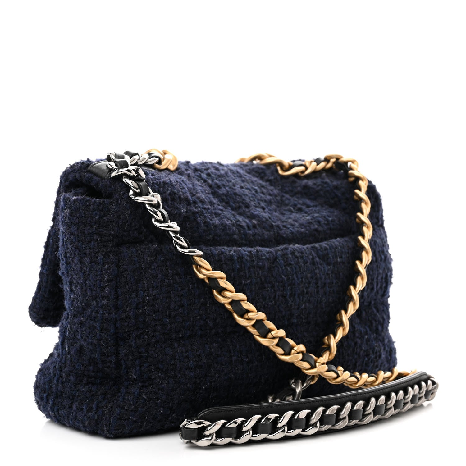 Chanel Tweed Quilted Large Chanel 19 Flap Navy Blue 3 of 12