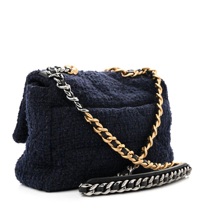 Chanel Tweed Quilted Large Chanel 19 Flap Navy Blue 3 of 12