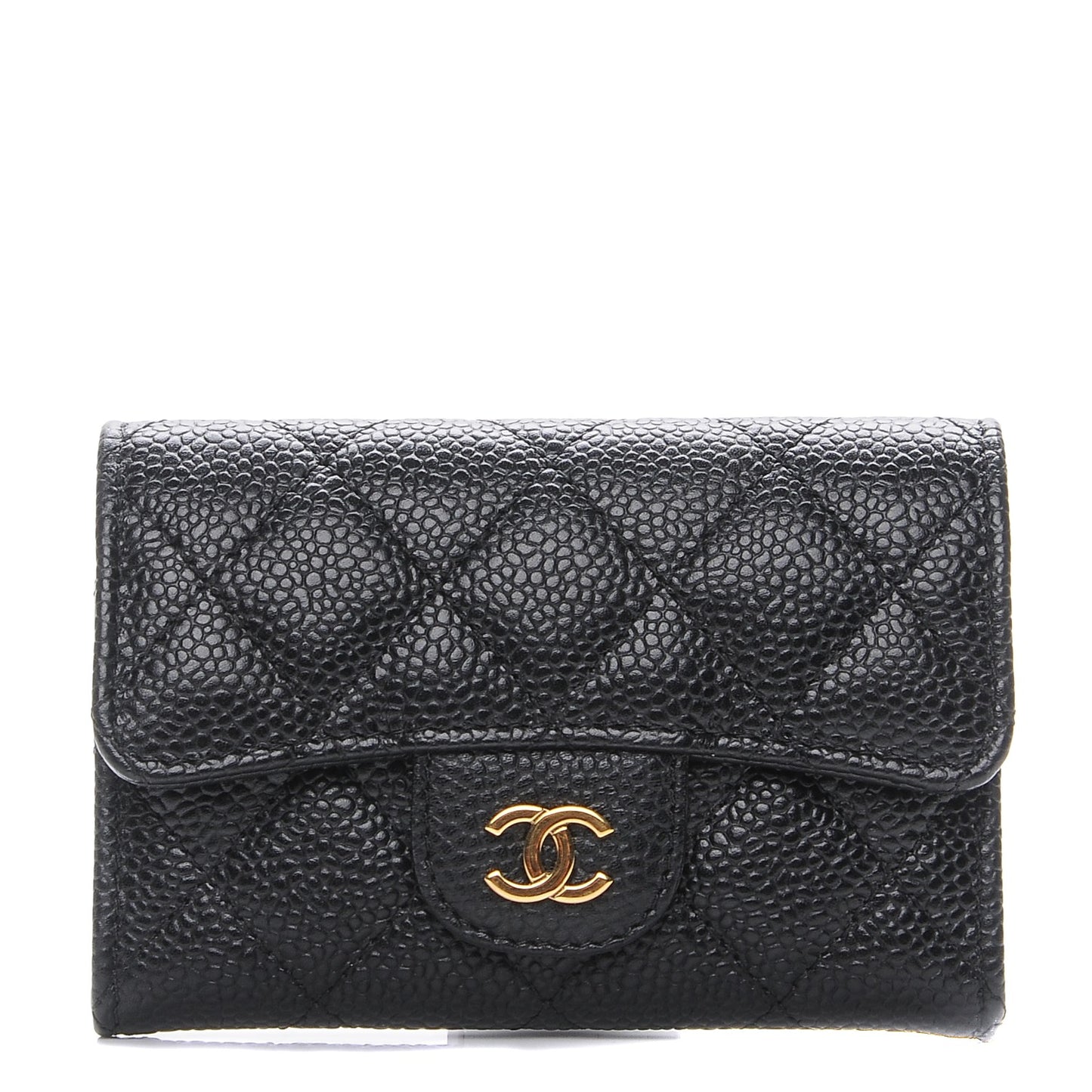 Caviar Quilted Flap Card Holder Black