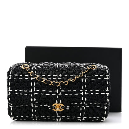 Chanel Raffia Effect Medium Tweedy Flap Bag Black White 12 of 12