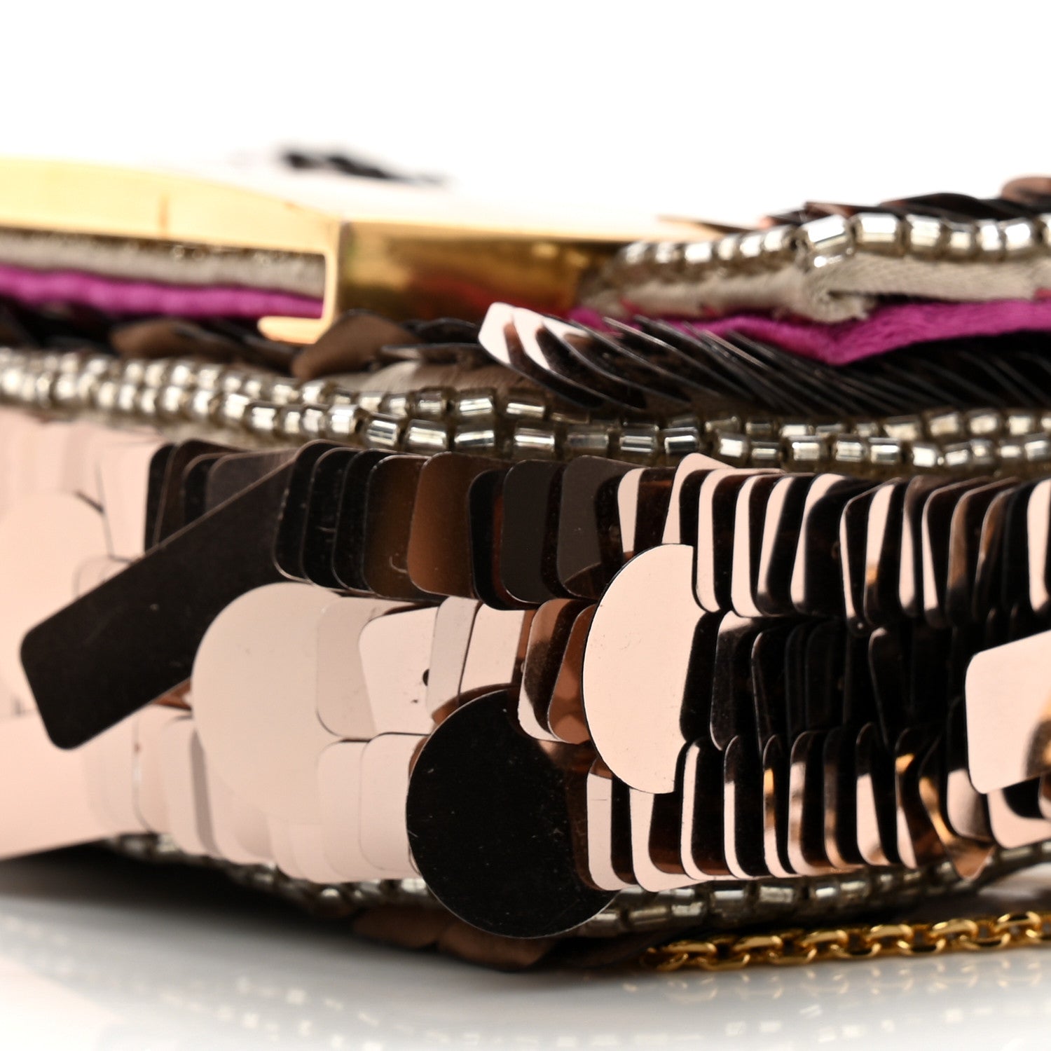 Fendi Sequin Paillettes Shiny Nappa Sex and the City Nano Maxi Buckle Baguette Charm Tortora 10 of 13