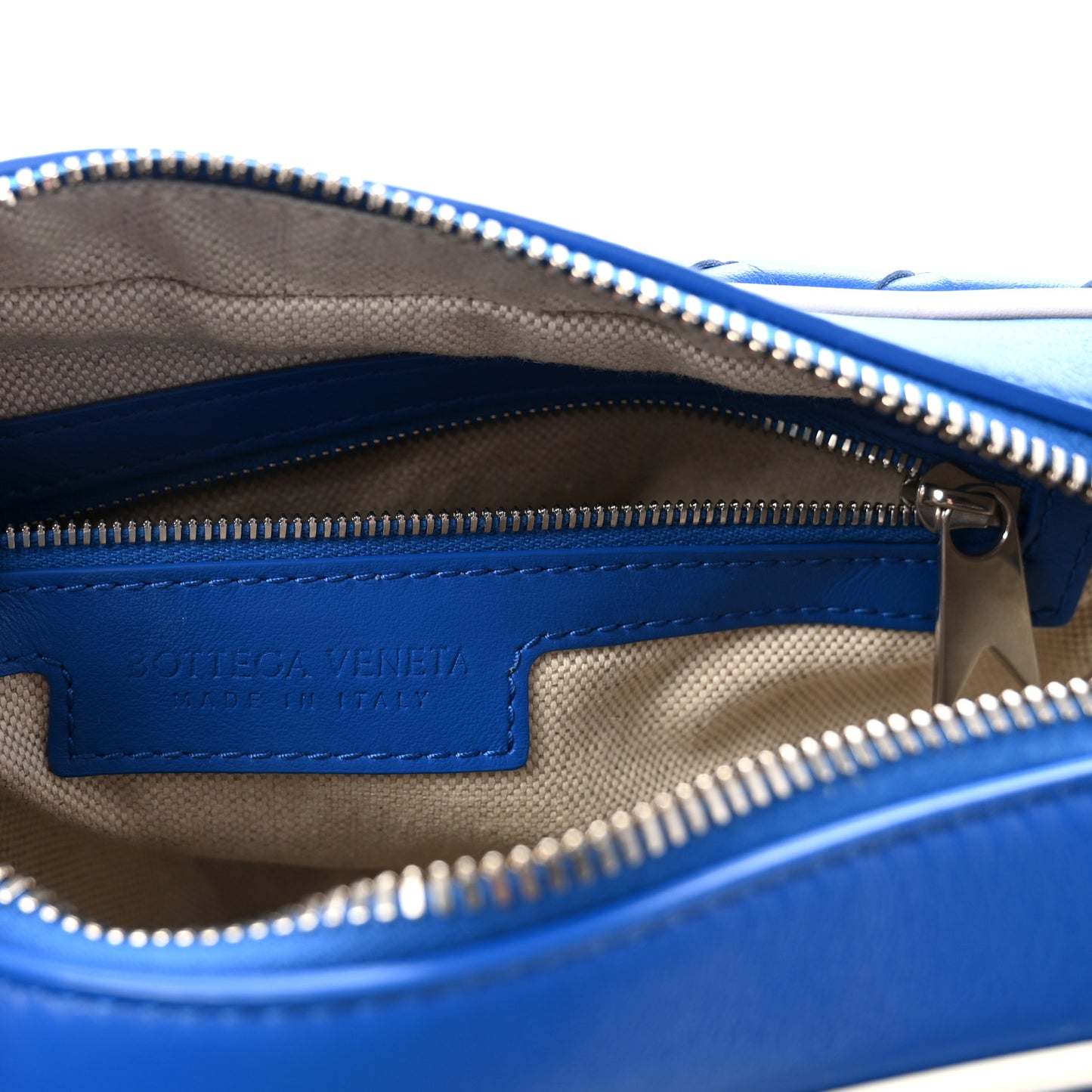 Calfskin Intrecciato Small Camera Bag Cobalt White
