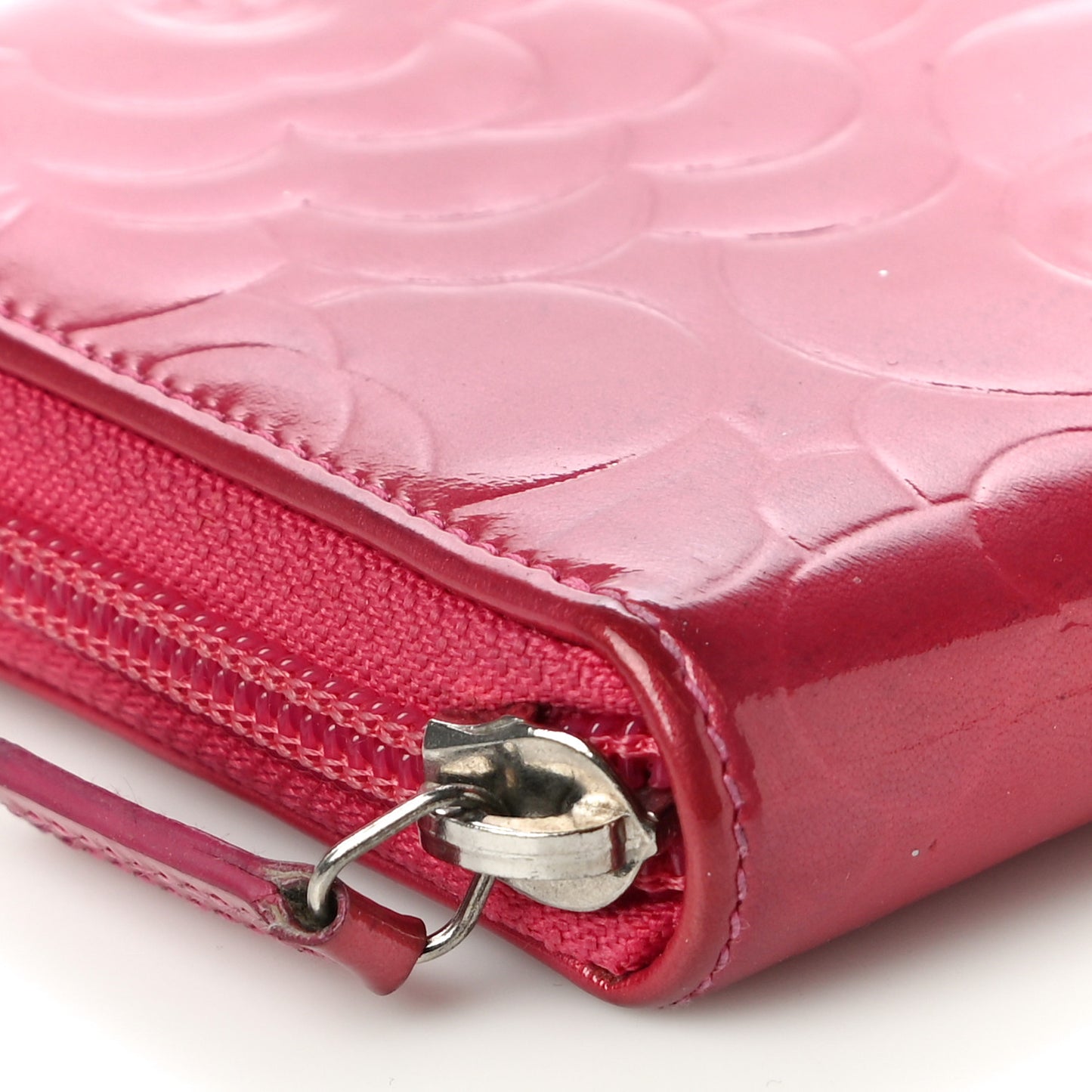 Patent Camellia Embossed Large Gusset Zip Around Wallet Pink