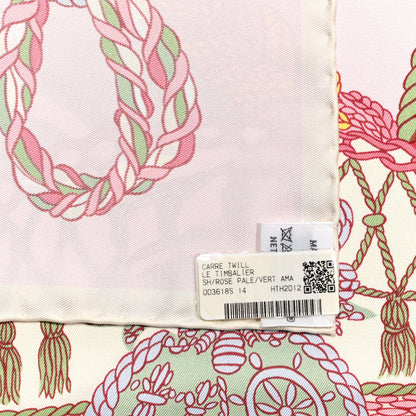 Hermes Silk Le Timbalier Scarf 90 Rose Pale Vert Amande 5 of 5