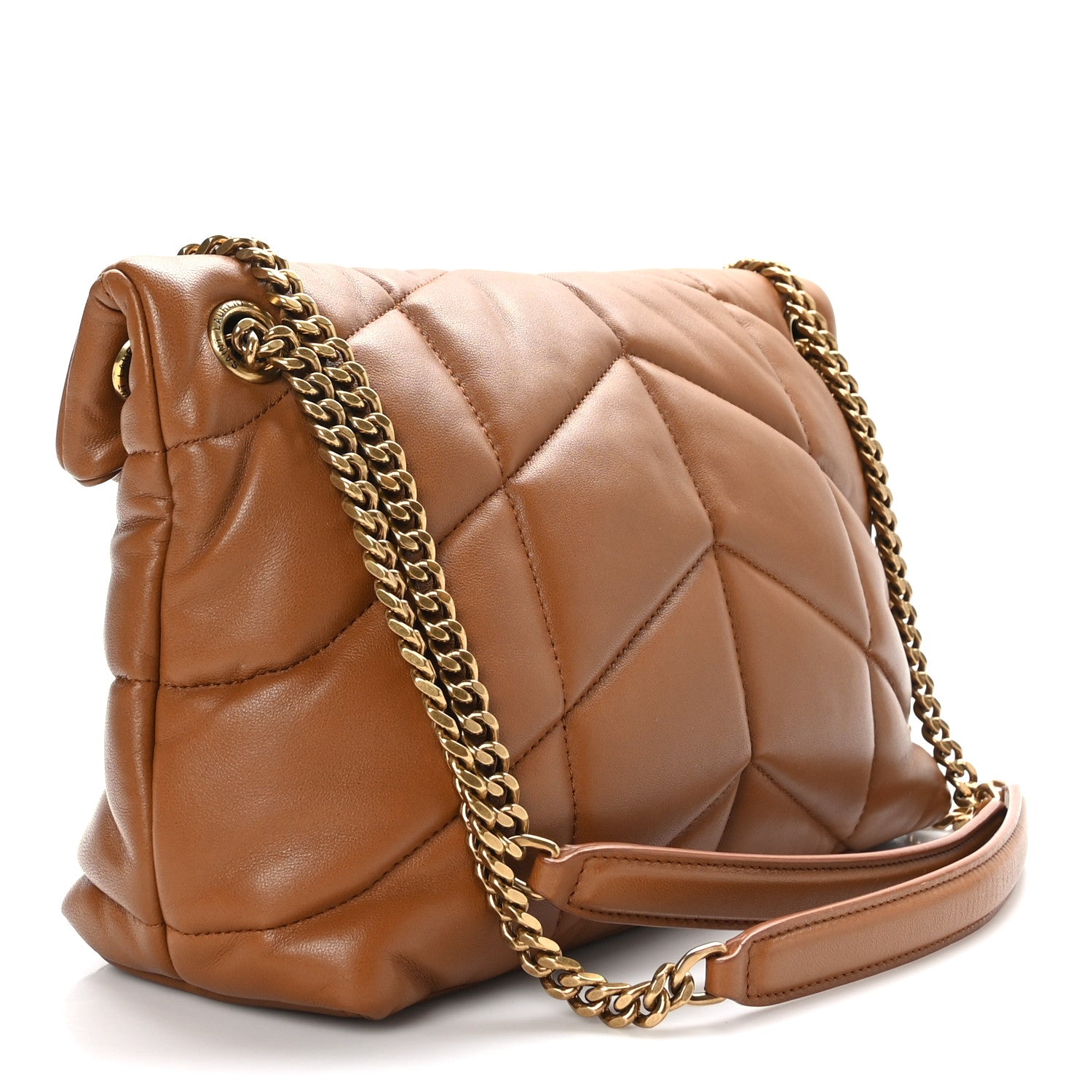 Saint Laurent Lambskin Quilted Small Loulou Puffer Monogram Chain Satchel Dark Honey 3 of 9