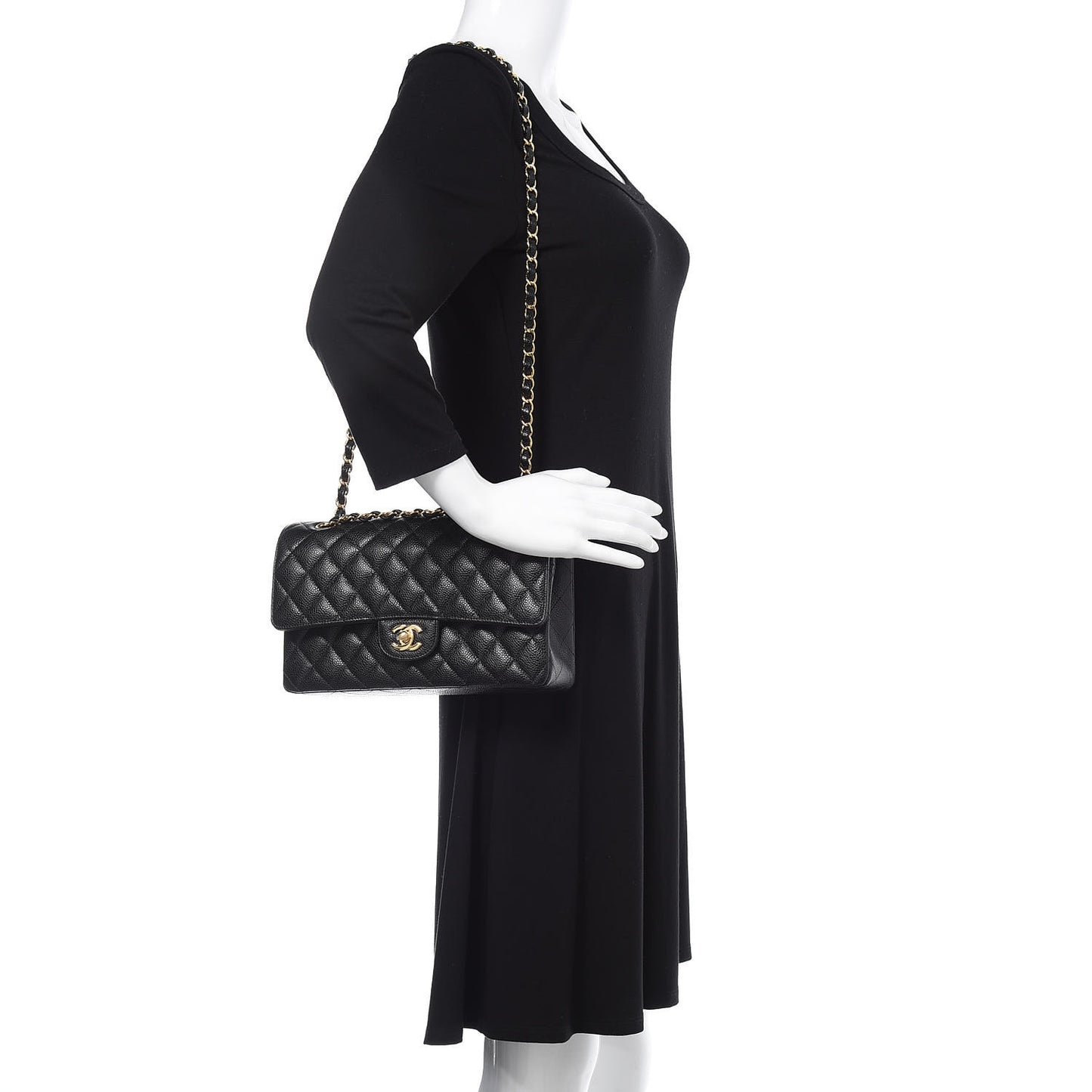 Caviar Quilted Medium Double Flap Black