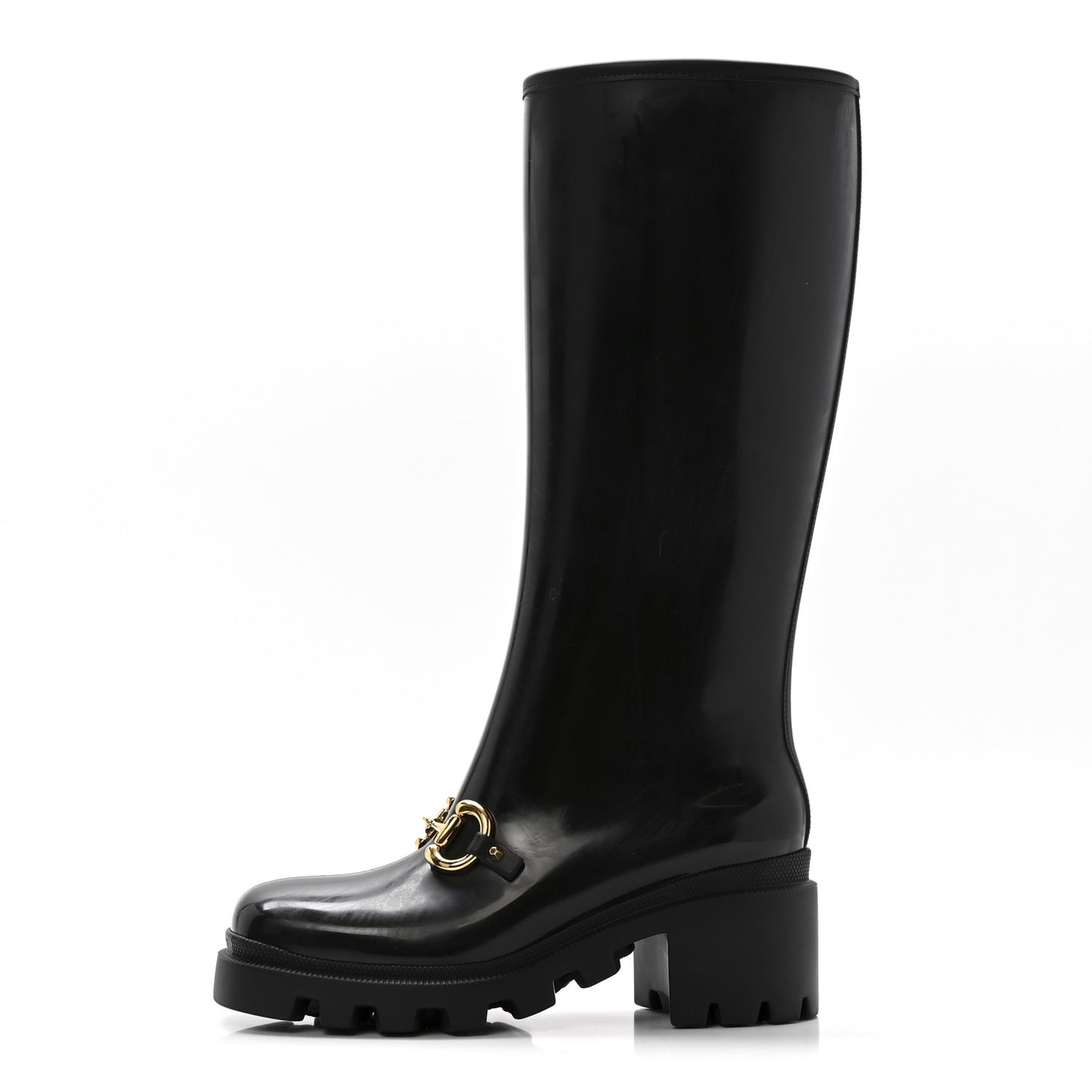 Rubber Horsebit Knee High Boots 38 Black