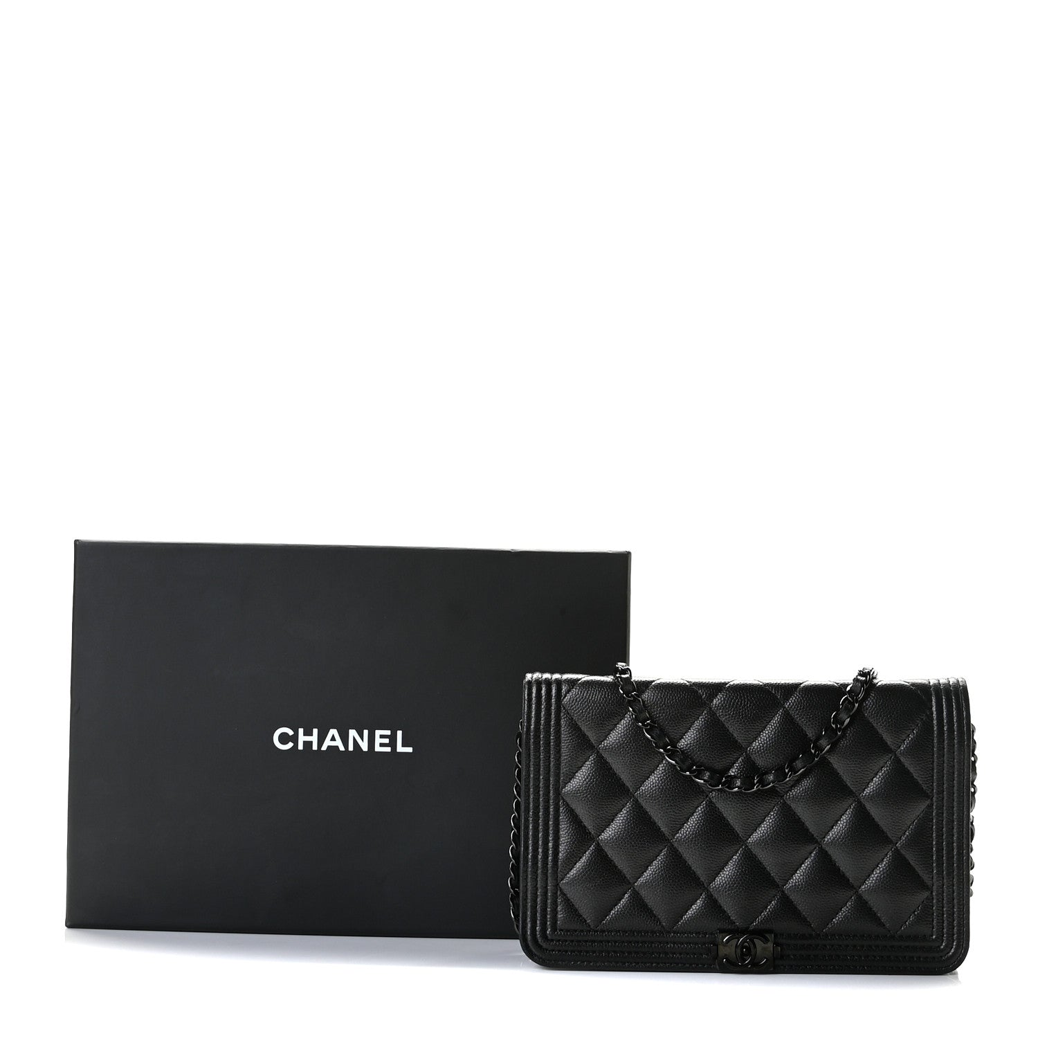 Chanel Caviar Quilted Boy Wallet On Chain WOC So Black 13 of 13