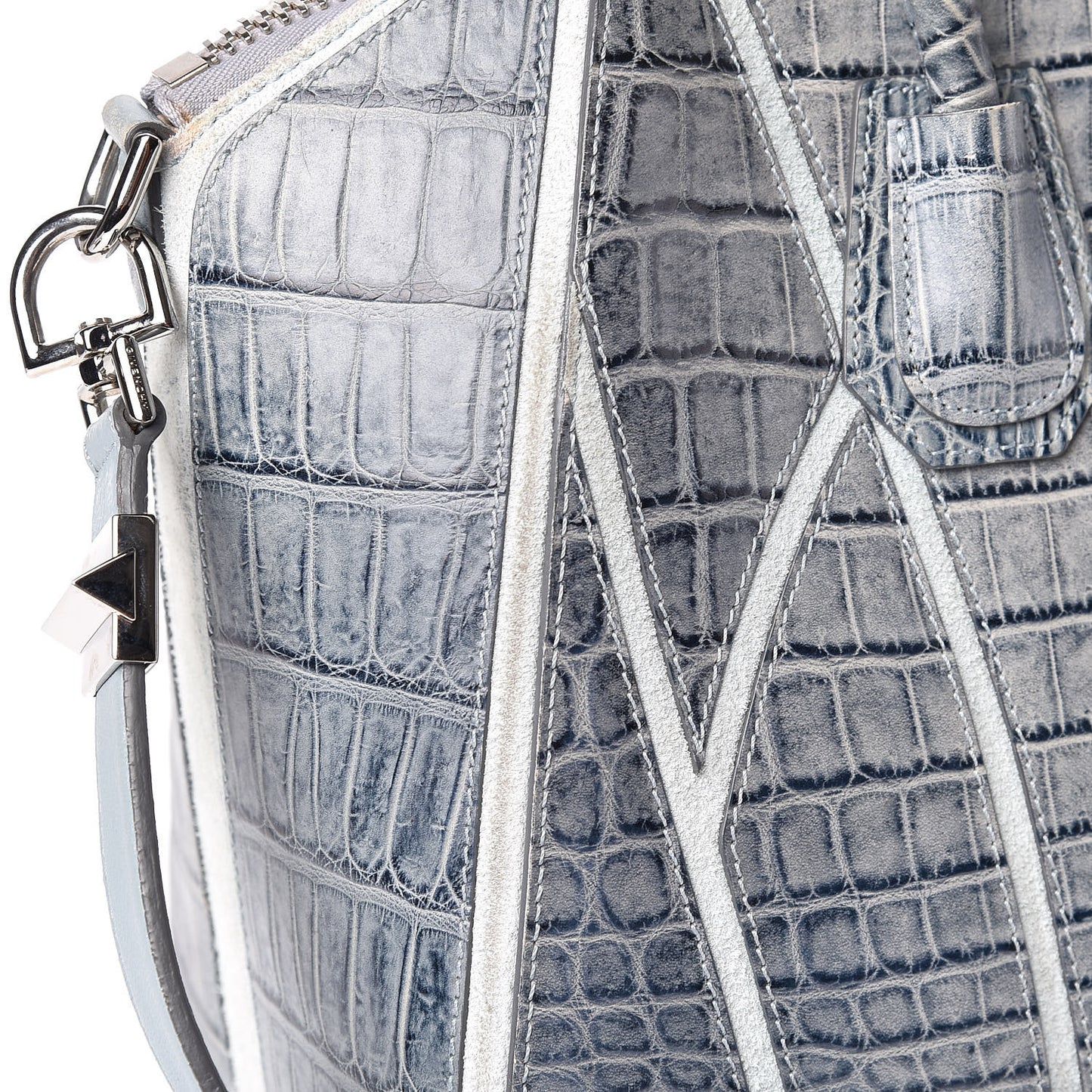 Calfskin Crocodile Embossed Medium Antigona Blue