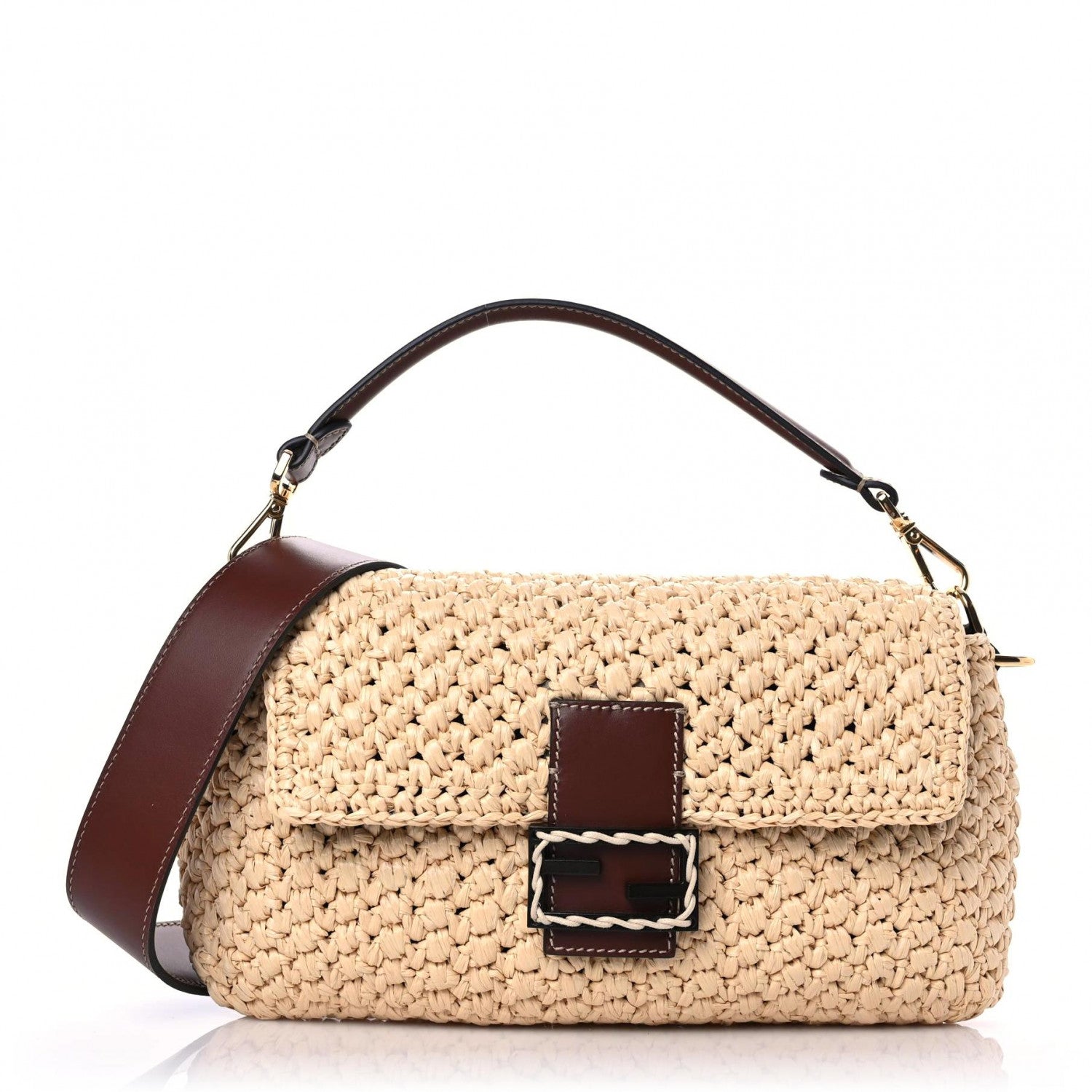 Fendi Straw Vitello King Woven Baguette Natural Ghianda 1 of 10