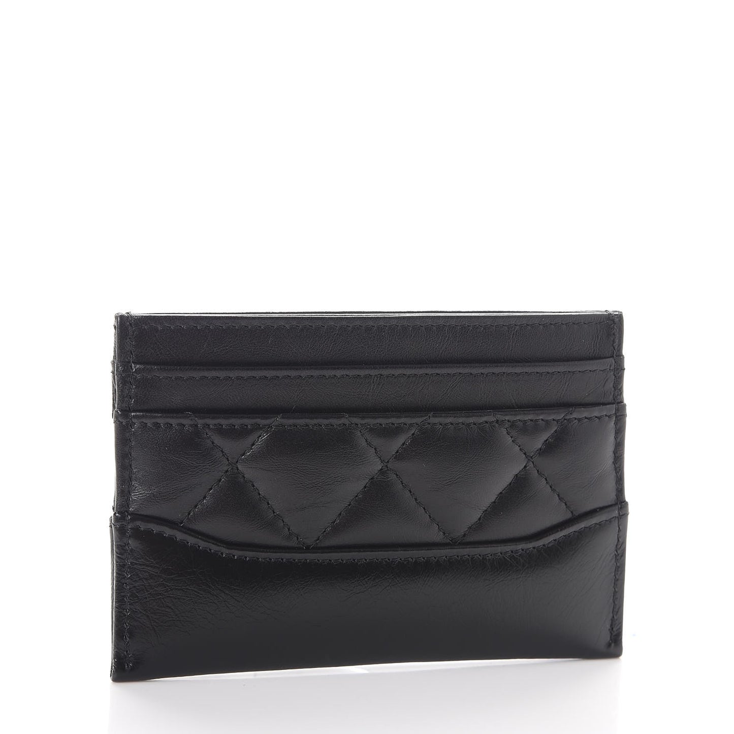 Aged Calfskin Quilted Gabrielle Card Holder Black