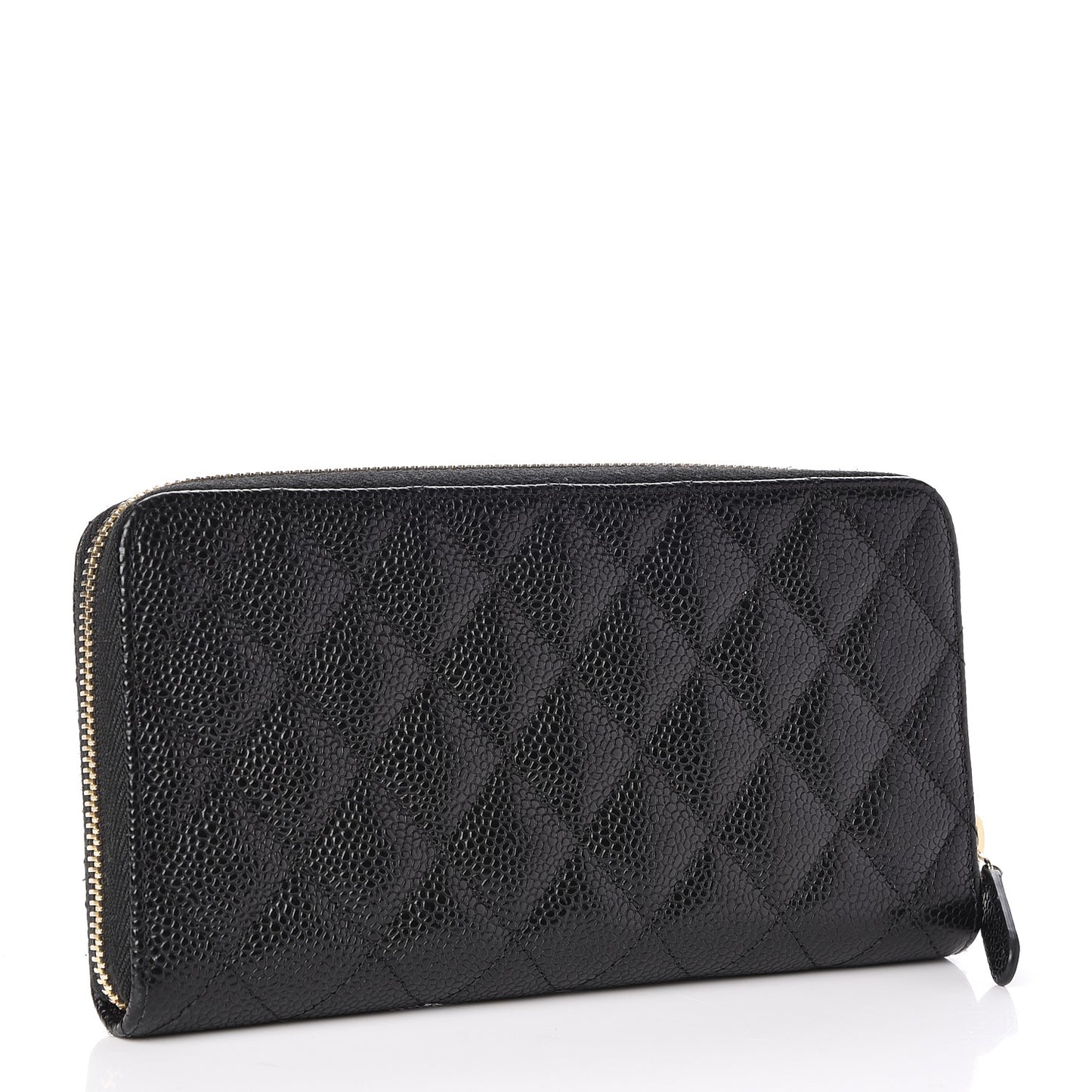 Caviar Quilted Large Gusset Zip Around Wallet Black