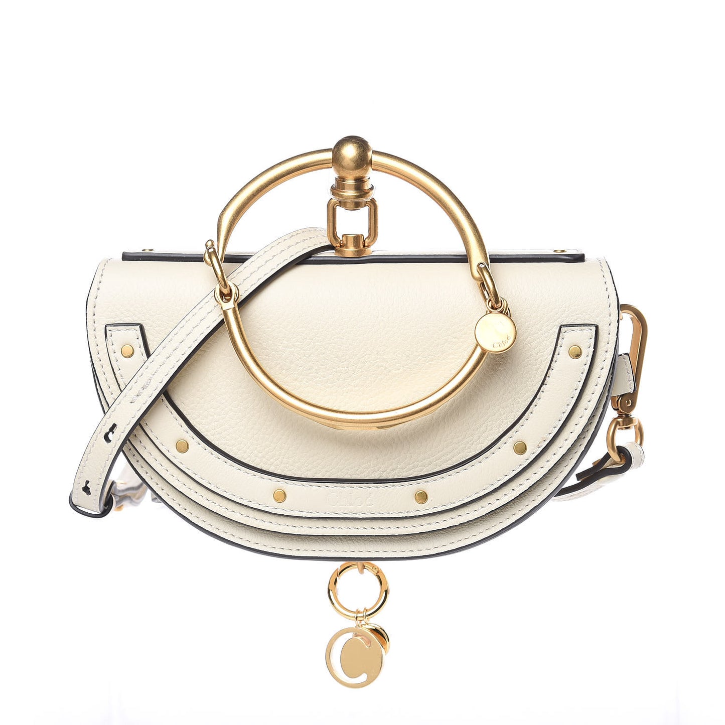 Calfskin Small Nile Bracelet Minaudiere Bag Off White