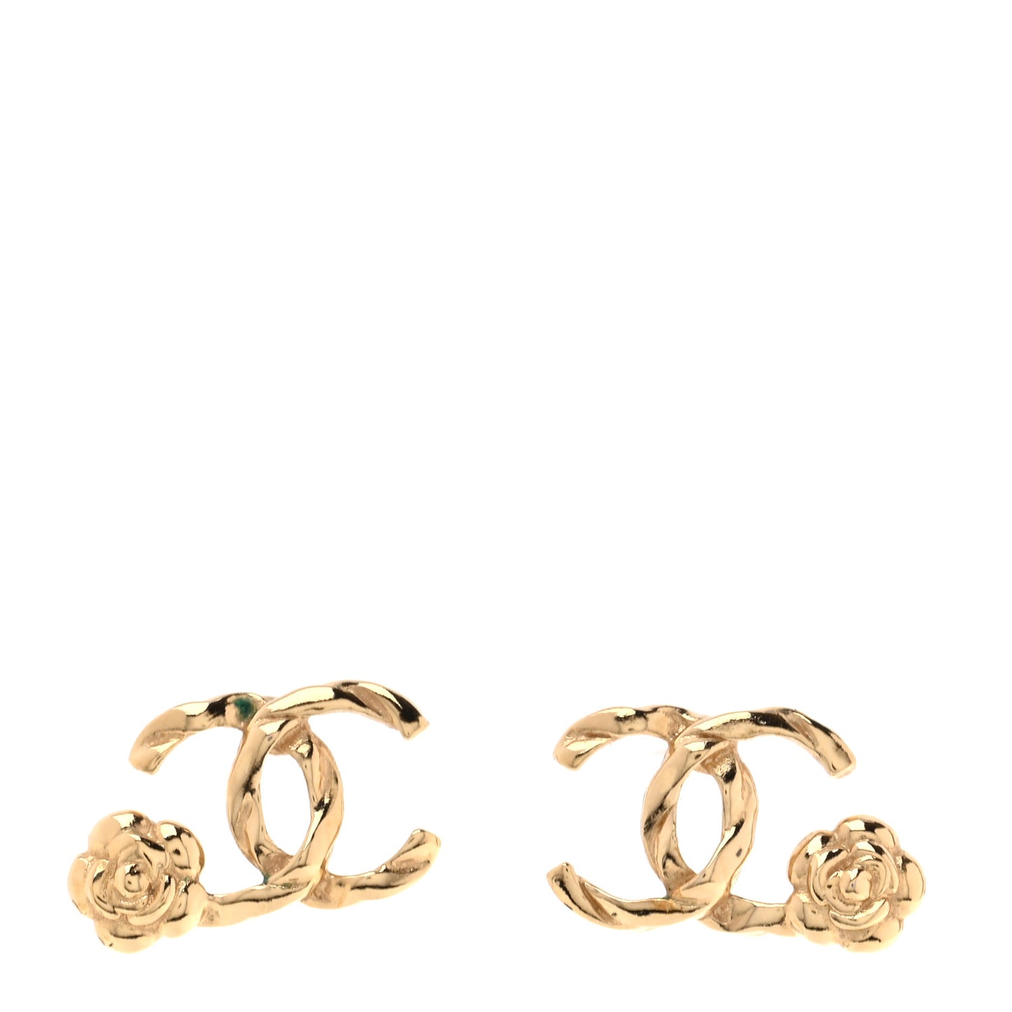 Metal Camellia CC Earrings Gold