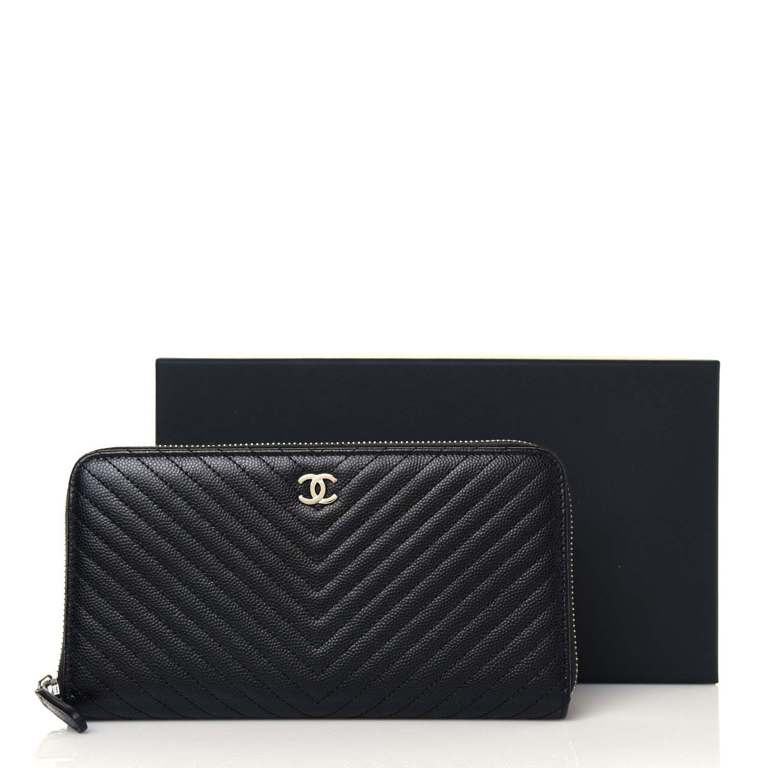 Chanel Caviar Chevron Large Gusset Zip Around Wallet Black 14 of 14