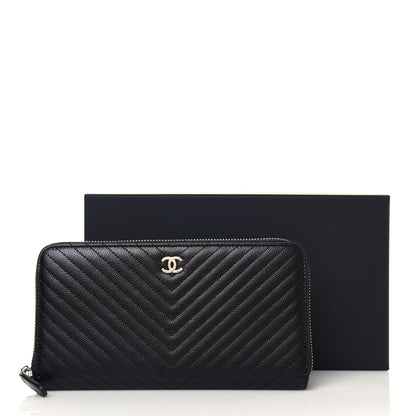 Chanel Caviar Chevron Large Gusset Zip Around Wallet Black 14 of 14