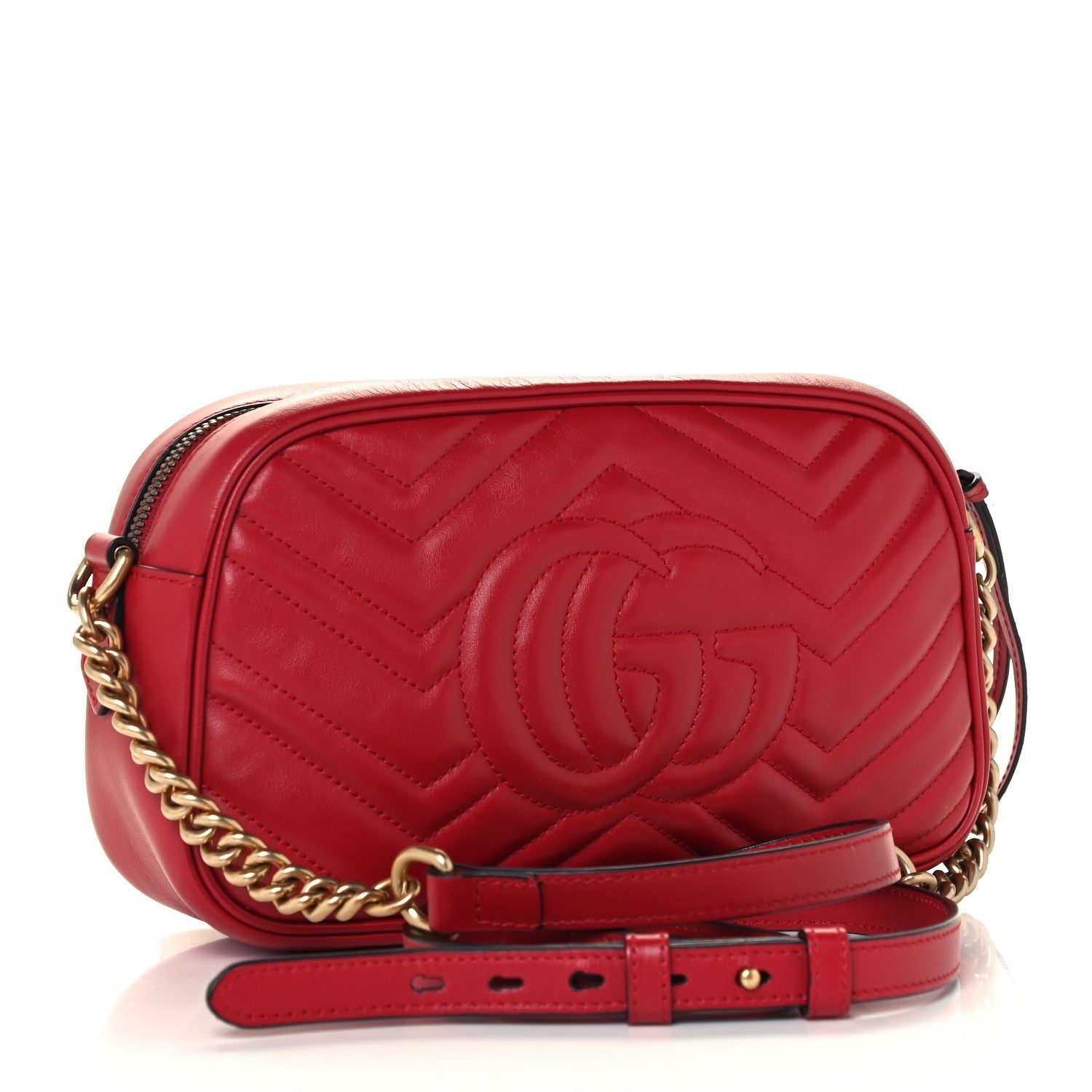 Gucci Calfskin Matelasse Small GG Marmont Chain Shoulder Bag Hibiscus Red 3 of 11