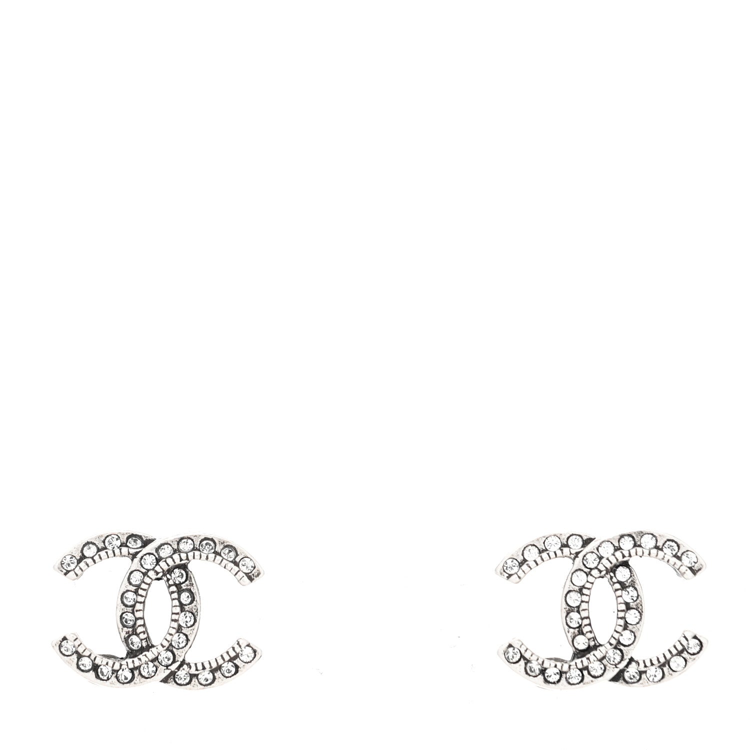 Chanel Crystal Royal Flush CC Stud Earrings Silver 1 of 4