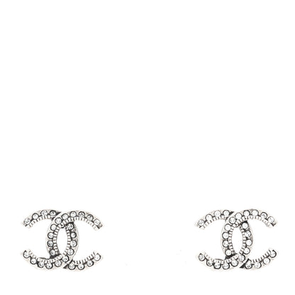 Chanel Crystal Royal Flush CC Stud Earrings Silver 1 of 4
