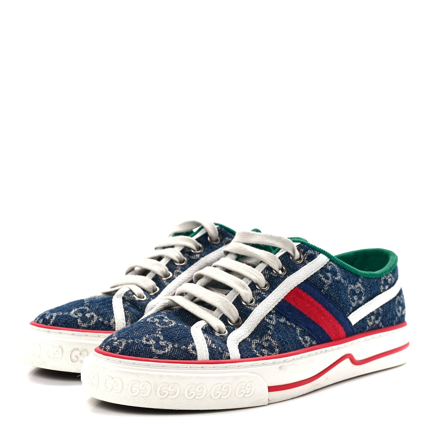 New Denim GG Monogram Web Womens 1977 Tennis Sneakers 36.5 Blue Tea Mystic White