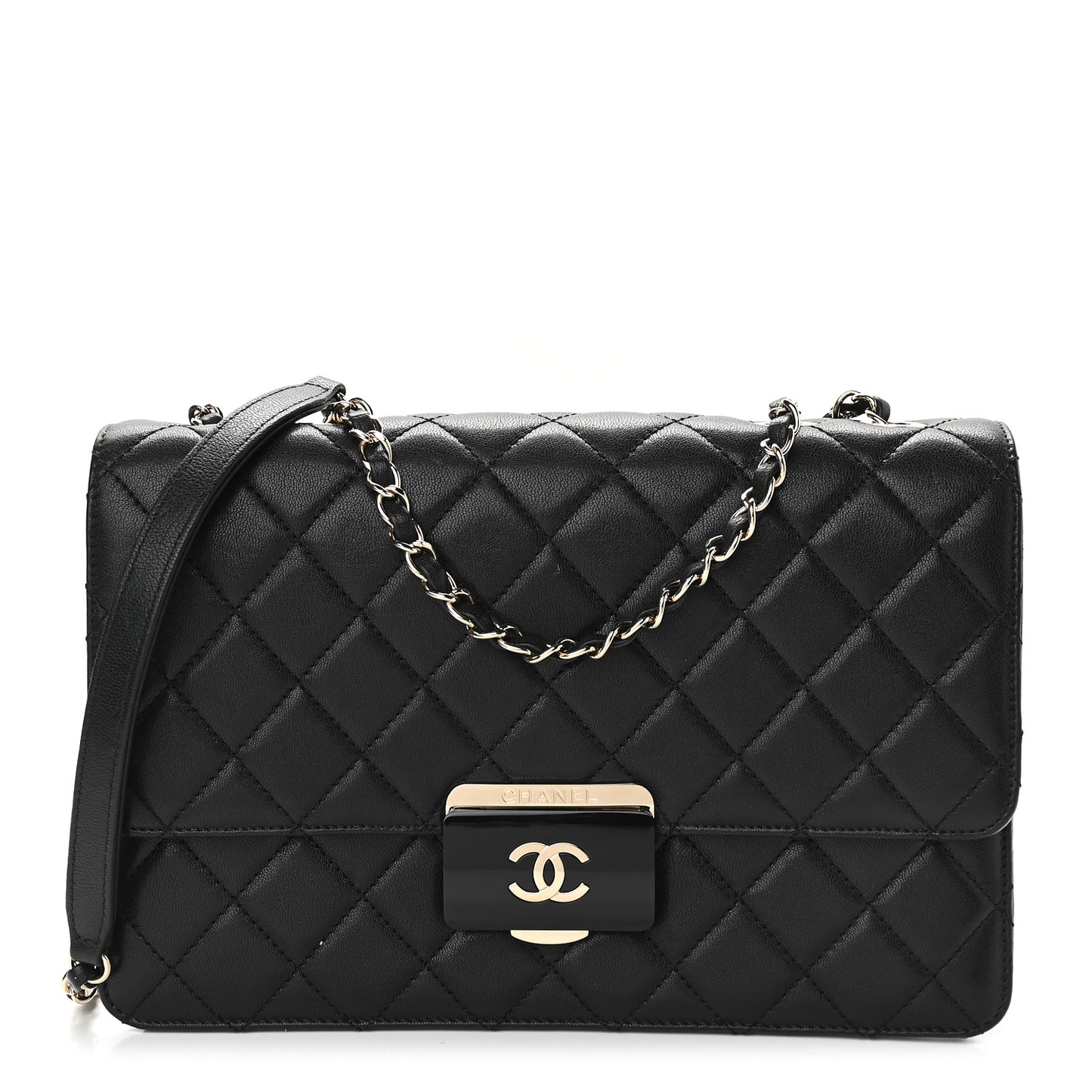 Sheepskin Quilted Large Beauty Lock Flap Black