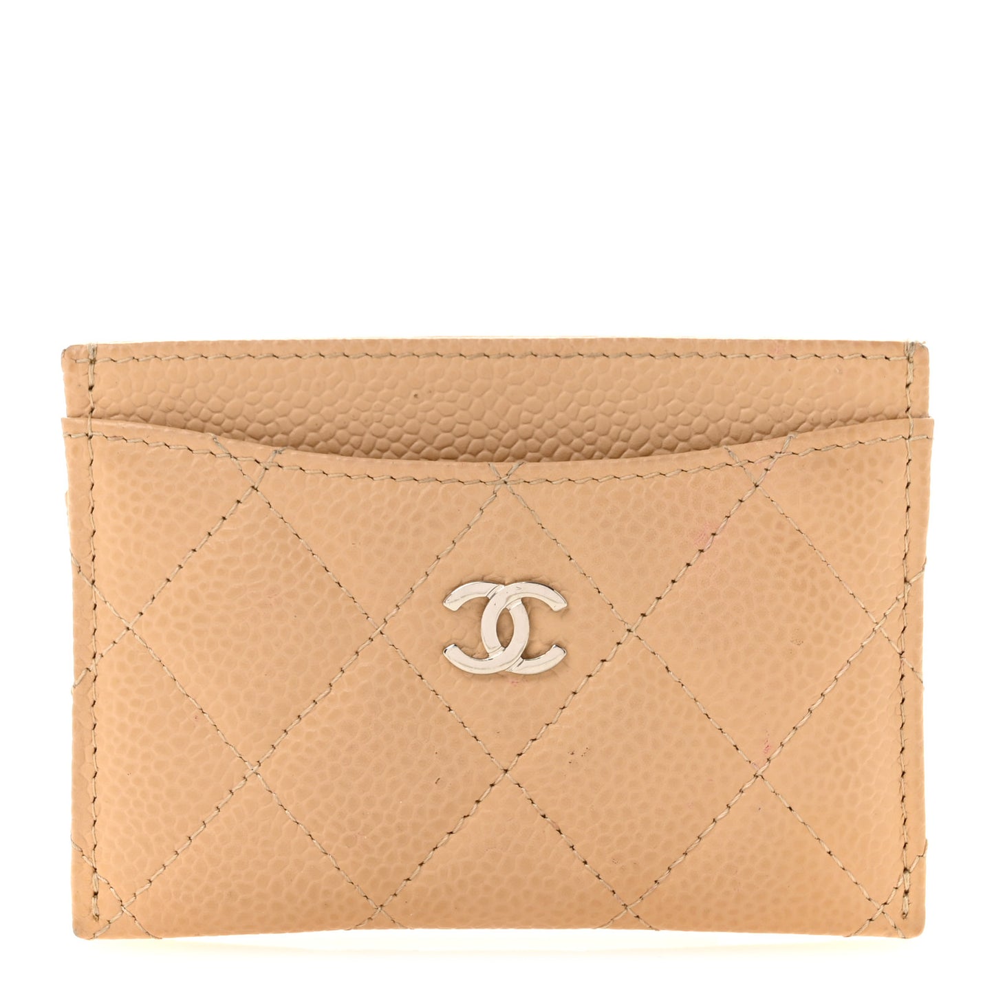 Caviar Quilted Card Holder Beige