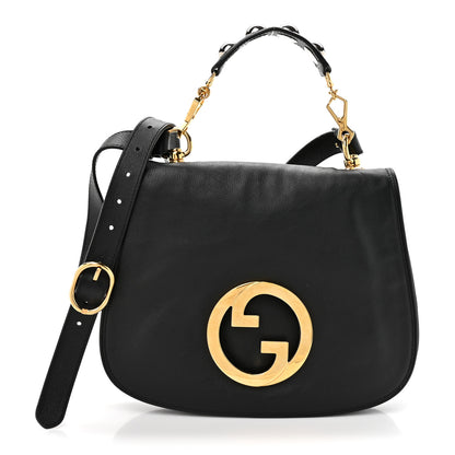 Gucci Roxy Calfskin Web Medium Blondie Shoulder Flap Bag Black 1 of 11