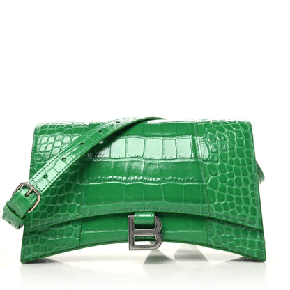 Balenciaga Shiny Calfskin Crocodile Embossed Small Hourglass Sling Shoulder Bag Leaf Green 1 of 10