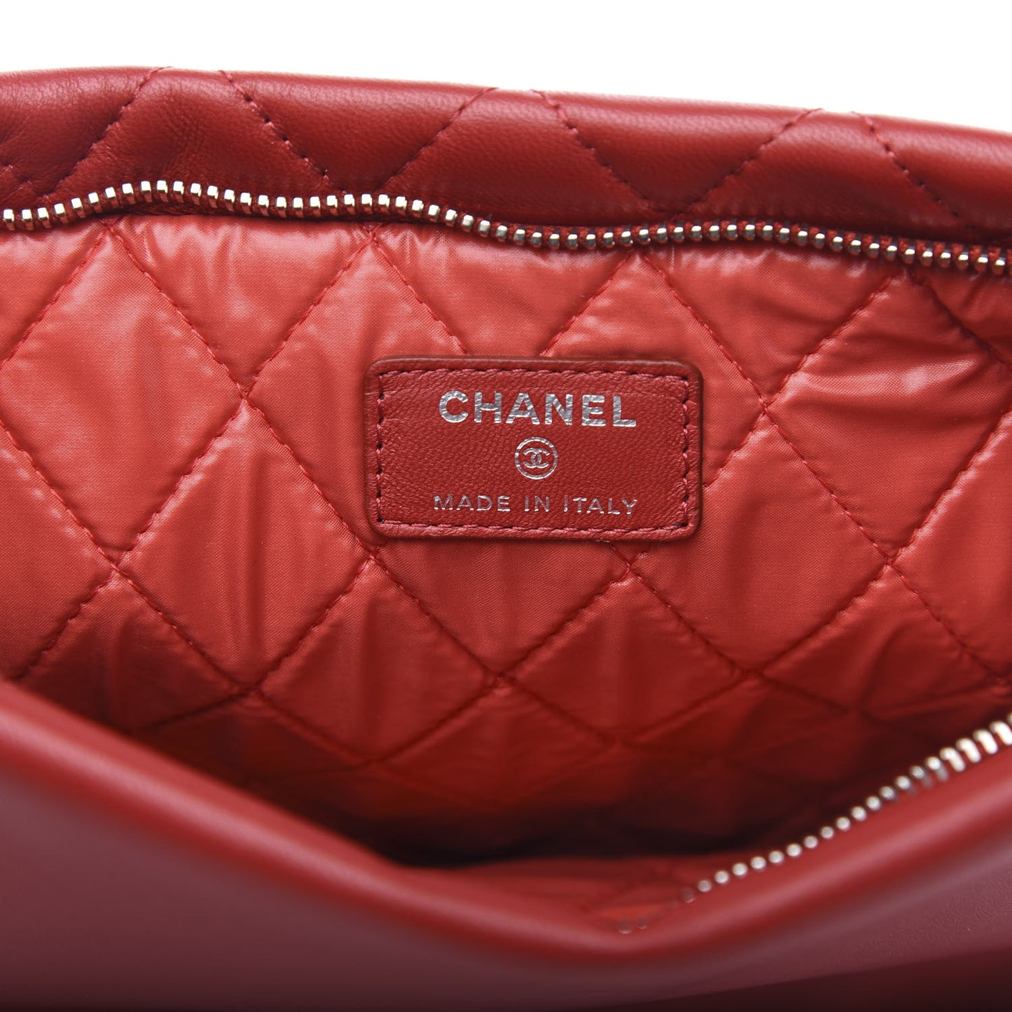 Lambskin Quilted CC Beauty Clutch Red