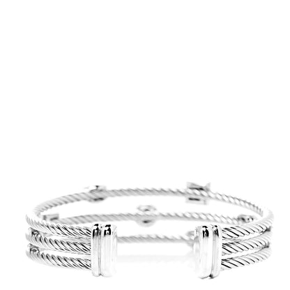 David Yurman Sterling Silver Diamond Three Row Confetti Cuff Bracelet 3 of 4
