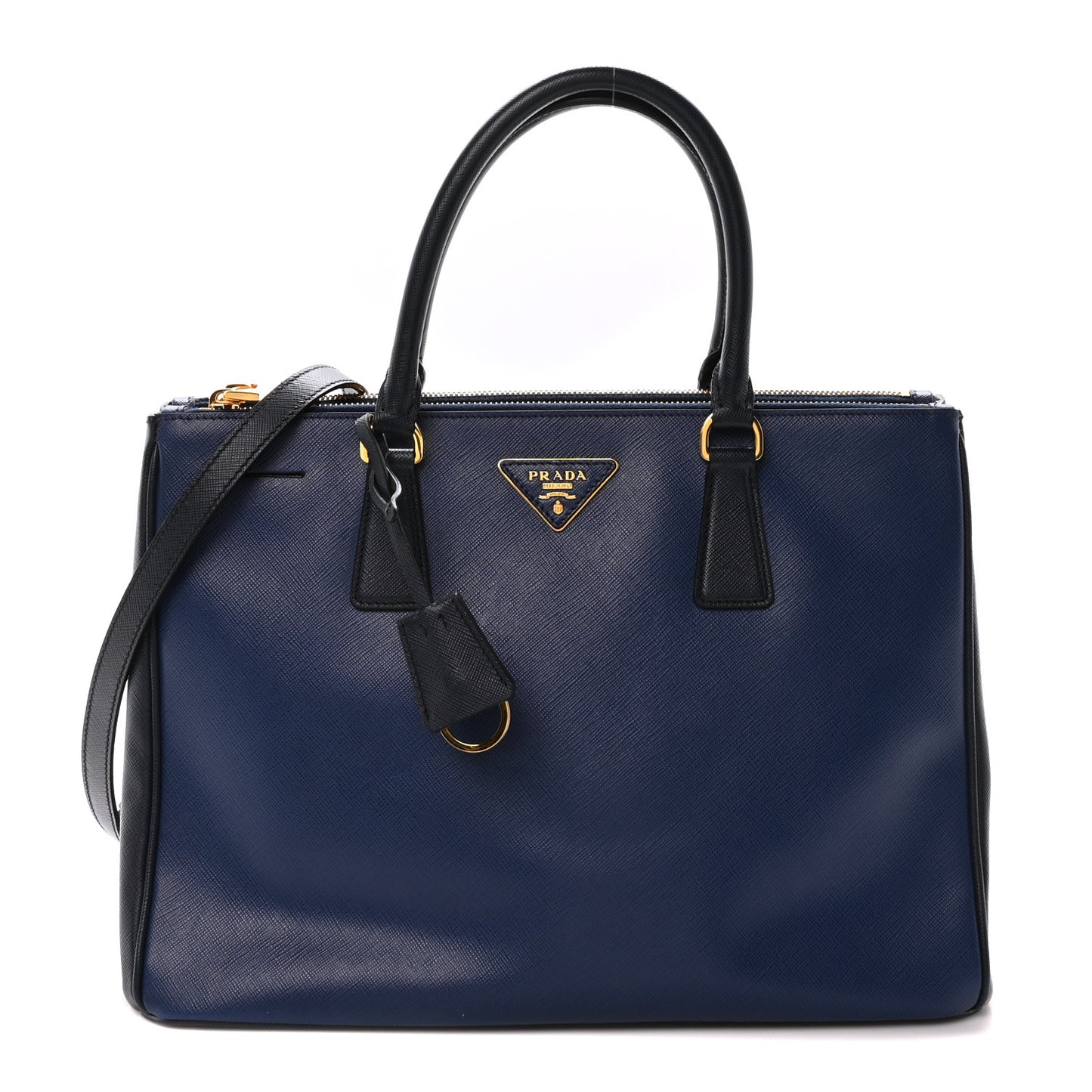 Saffiano Lux Bi-Color Medium Galleria Double Zip Tote Bluette Black