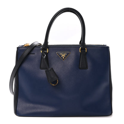 Prada Saffiano Lux Bi-Color Medium Galleria Double Zip Tote Bluette Black 1 of 9