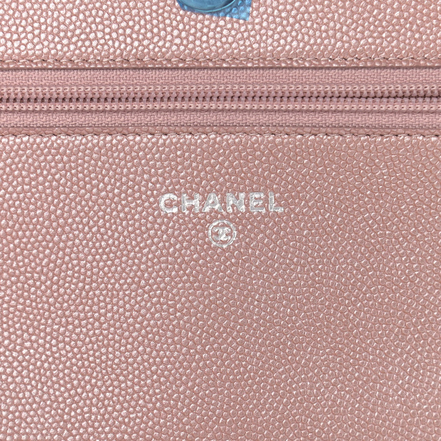 Metallic Caviar Chevron Quilted Vintage Mademoiselle Wallet On Chain WOC Pink