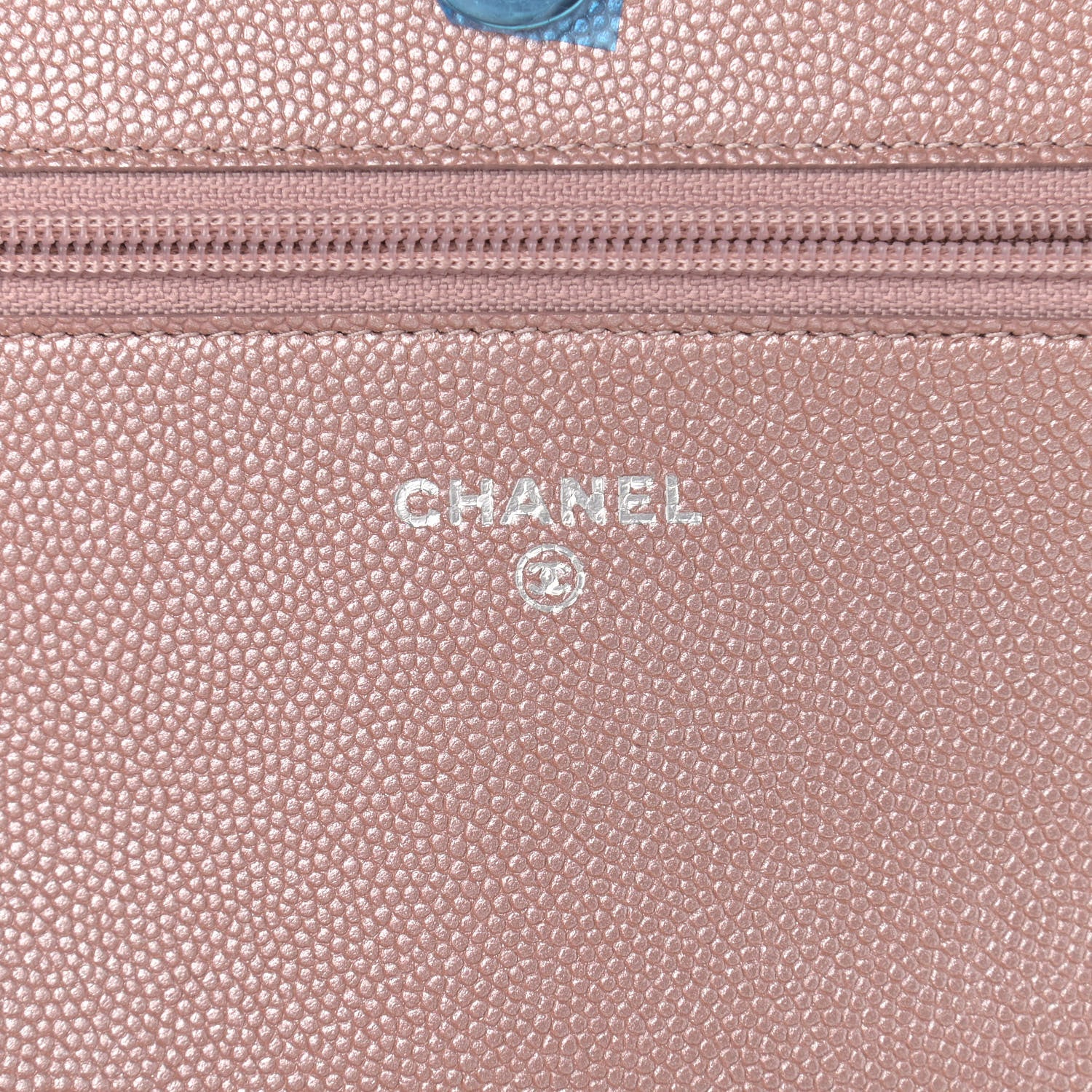 Chanel Metallic Caviar Chevron Quilted Vintage Mademoiselle Wallet On Chain WOC Pink 6 of 12