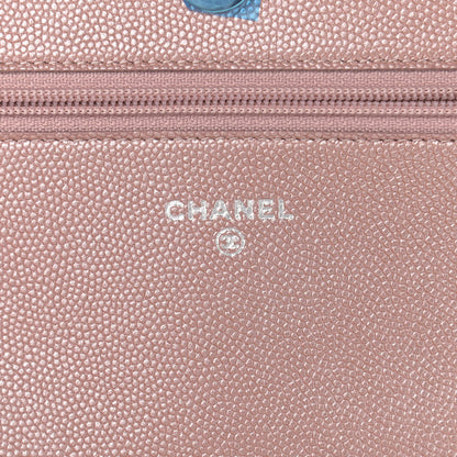 Chanel Metallic Caviar Chevron Quilted Vintage Mademoiselle Wallet On Chain WOC Pink 6 of 12