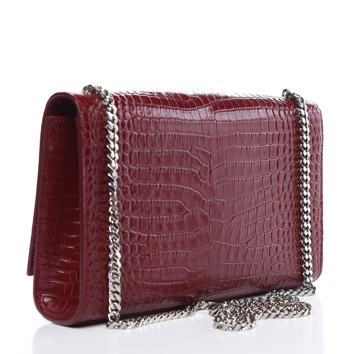 Calfskin Crocodile Embossed Medium Classic Monogram Kate Tassel Satchel Dark Red