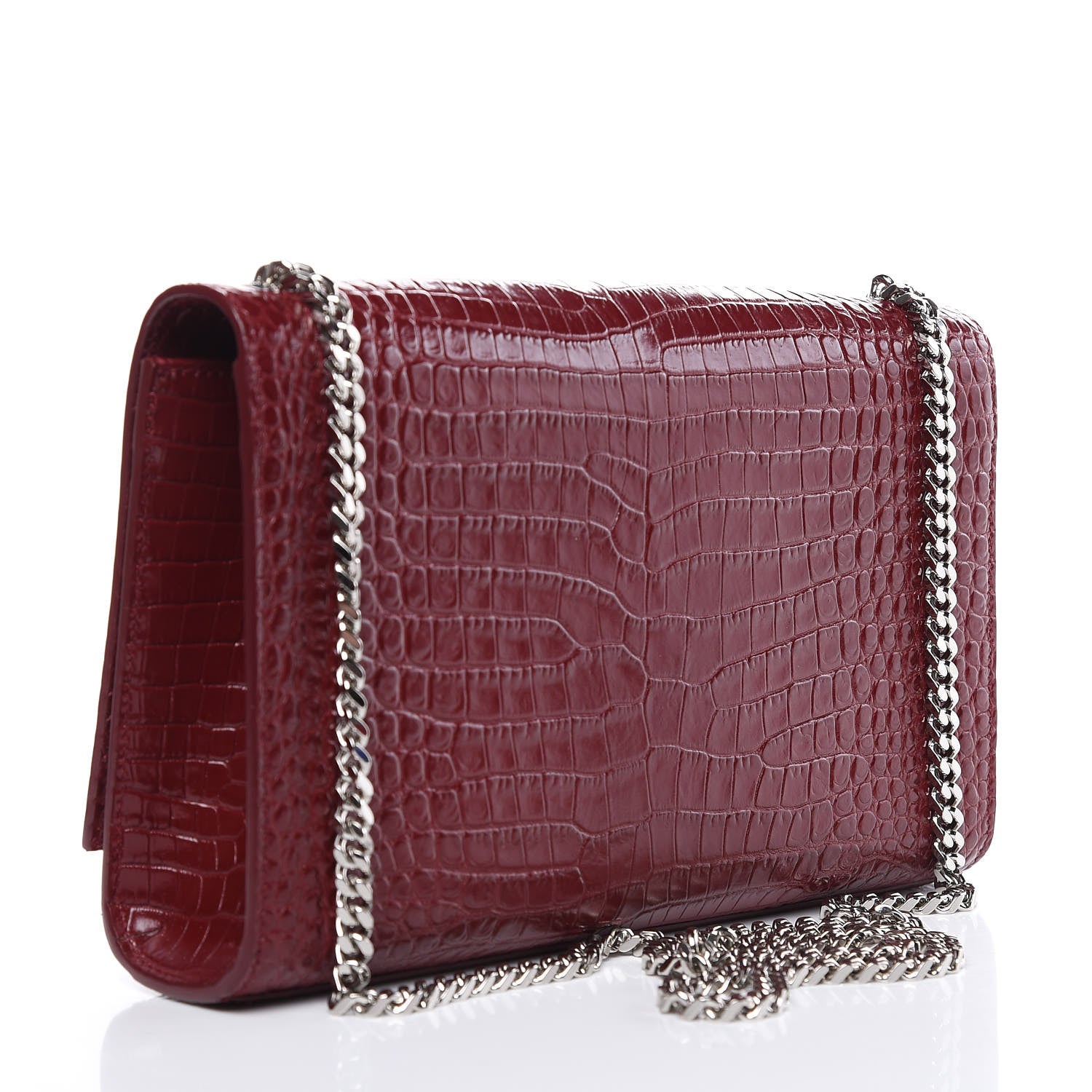 Saint Laurent Calfskin Crocodile Embossed Medium Classic Monogram Kate Tassel Satchel Dark Red 3 of 9