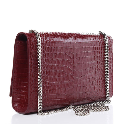 Saint Laurent Calfskin Crocodile Embossed Medium Classic Monogram Kate Tassel Satchel Dark Red 3 of 9