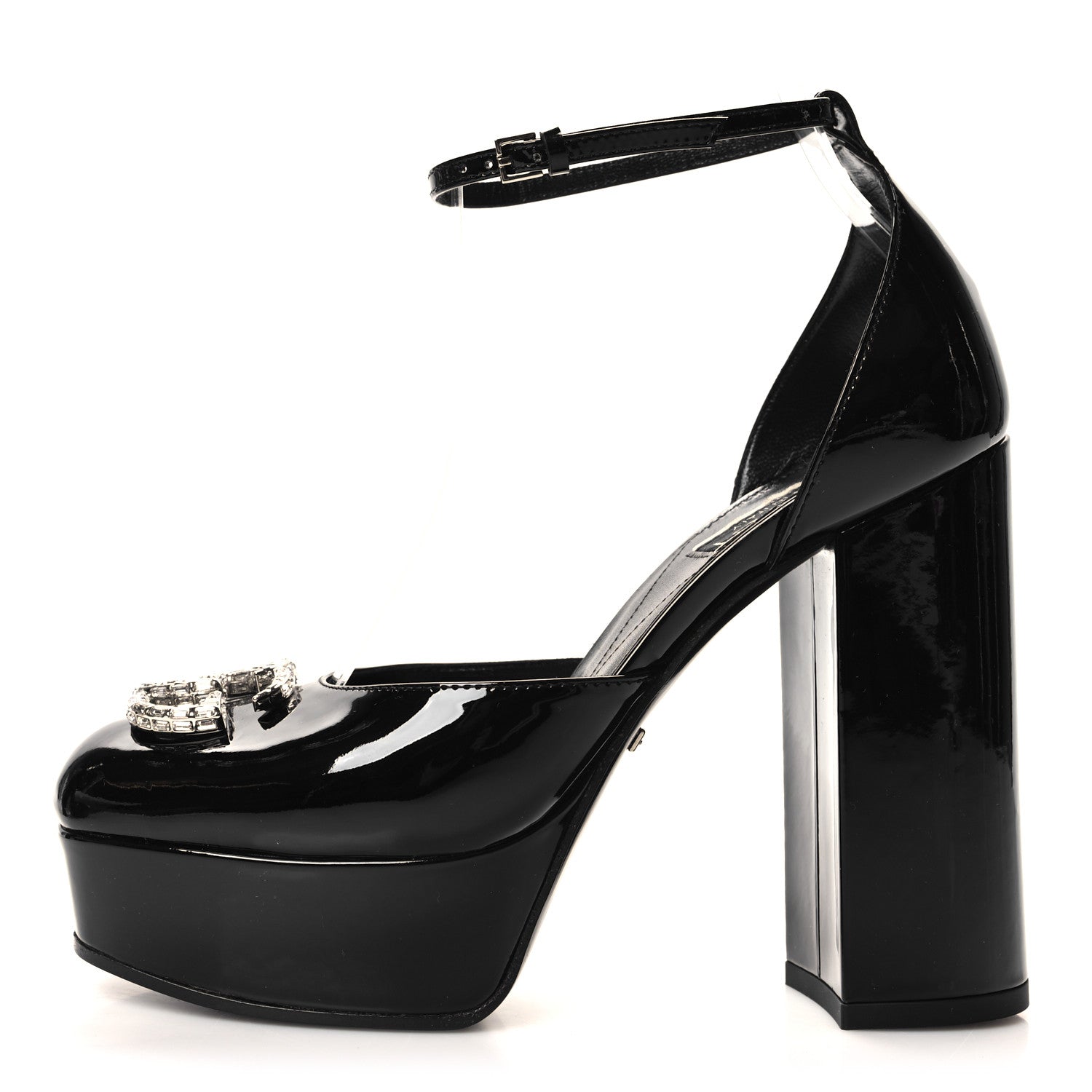 Gucci Patent Crystal Double G Platform Pumps 35.5 Black 1 of 9
