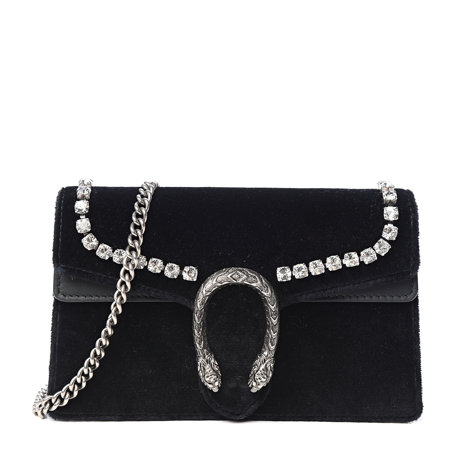 Gucci Velvet Crystal Super Mini Dionysus Shoulder Bag Black 1 of 8