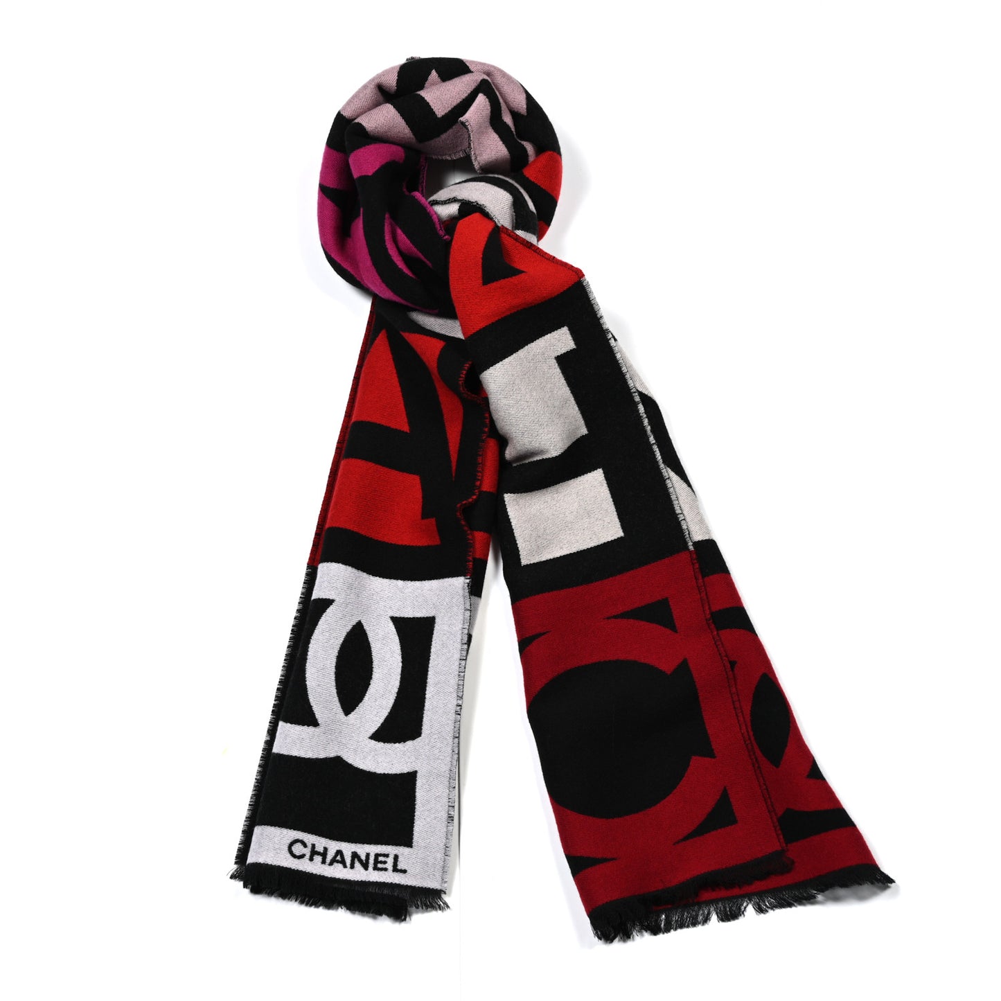 Cashmere Wool Silk CC Logo Stole Black Multicolor