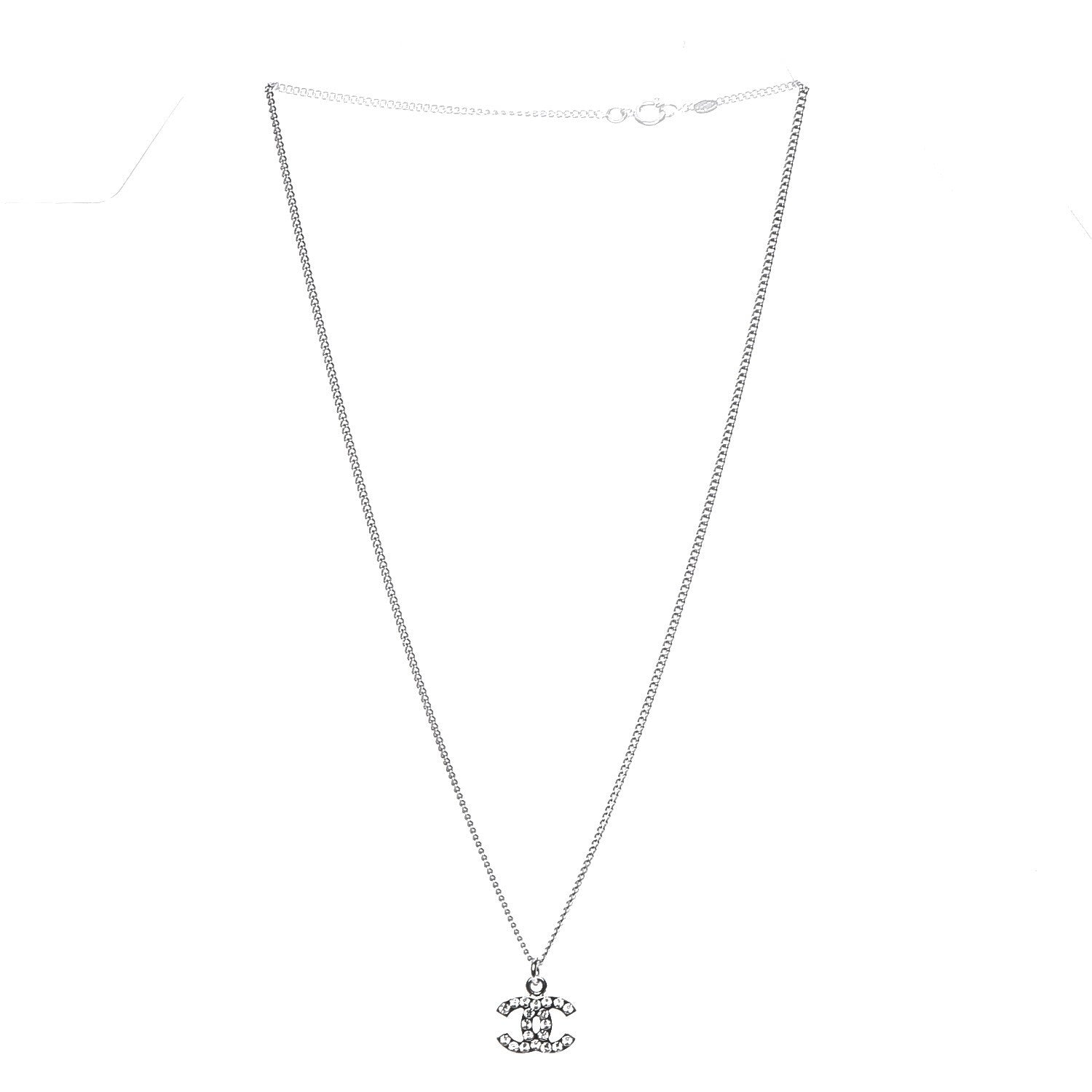 Chanel Crystal Timeless CC Necklace Silver 3 of 6